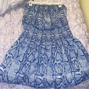 Blue snakeskin strapless dress
